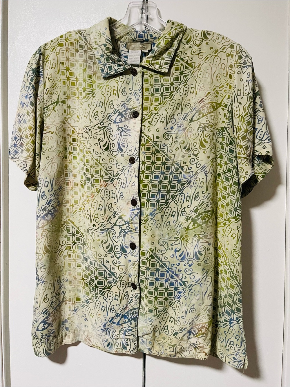 The Territory Ahead Short-Sleeve Button-Down in Green and Blue Batik